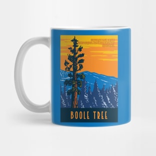 WPA Poster Art of the Boole Tree giant sequoia in Converse Basin Grove of Giant Sequoia National Monument in Sierra Nevada, Fresno County, California Mug